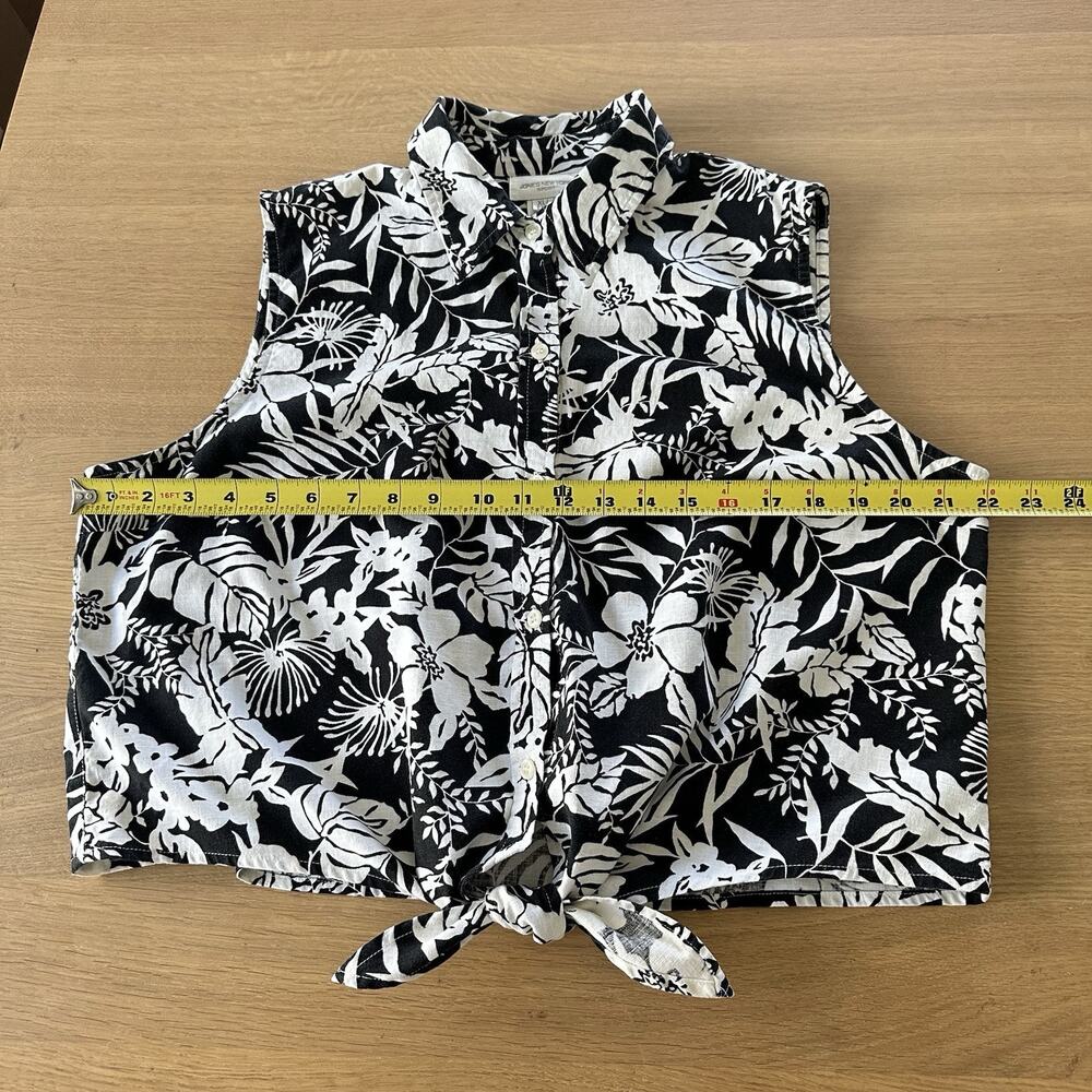 Vintage Jones New York Top XL Black White Tropical 100% Cotton Linen Blend Beach - Picture 6 of 7